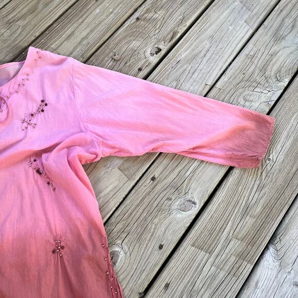 Zero Zero Woman Pink Boho Beaded Top 100% Cotton Size 1X - Picture 6 of 10